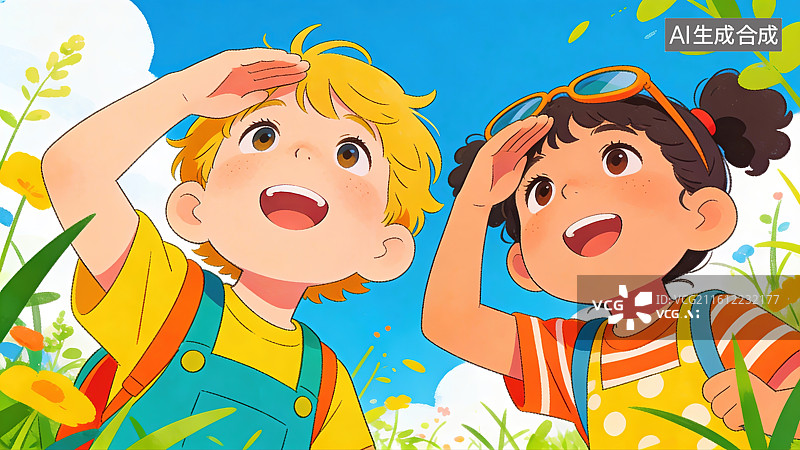 【AI数字艺术】观察大自然的男孩图片素材