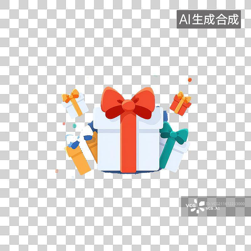 【AI数字艺术】红色蝴蝶结礼盒搭配烟花装饰的节日礼物图标图片素材