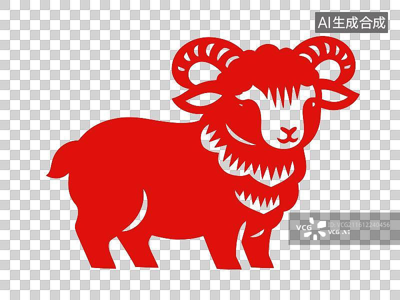 【AI数字艺术】传统红色剪纸生肖山羊图片素材