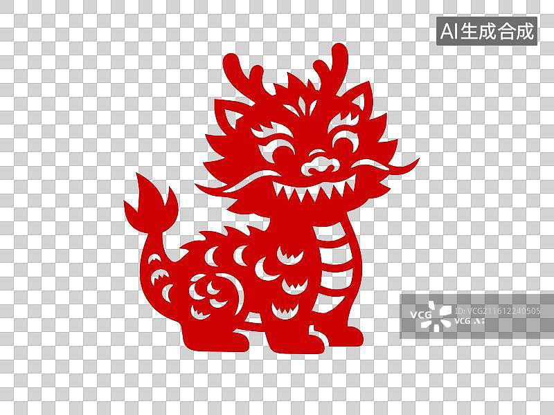 【AI数字艺术】传统红色剪纸生肖龙年图片素材