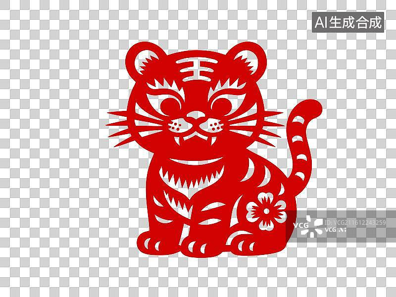 【AI数字艺术】红色剪纸生肖虎图片素材