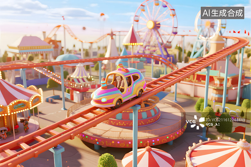 【AI数字艺术】梦幻乐园游乐设施全景图片素材