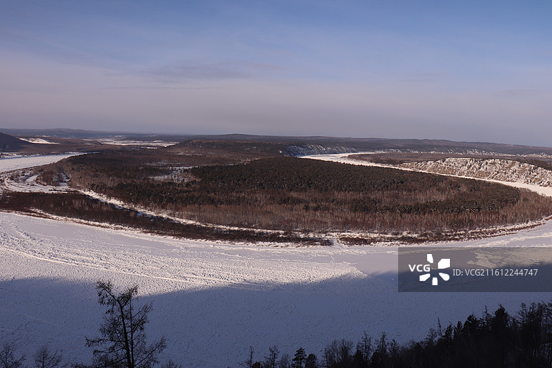 漠河龙江第一湾，中俄界江大拐弯图片素材