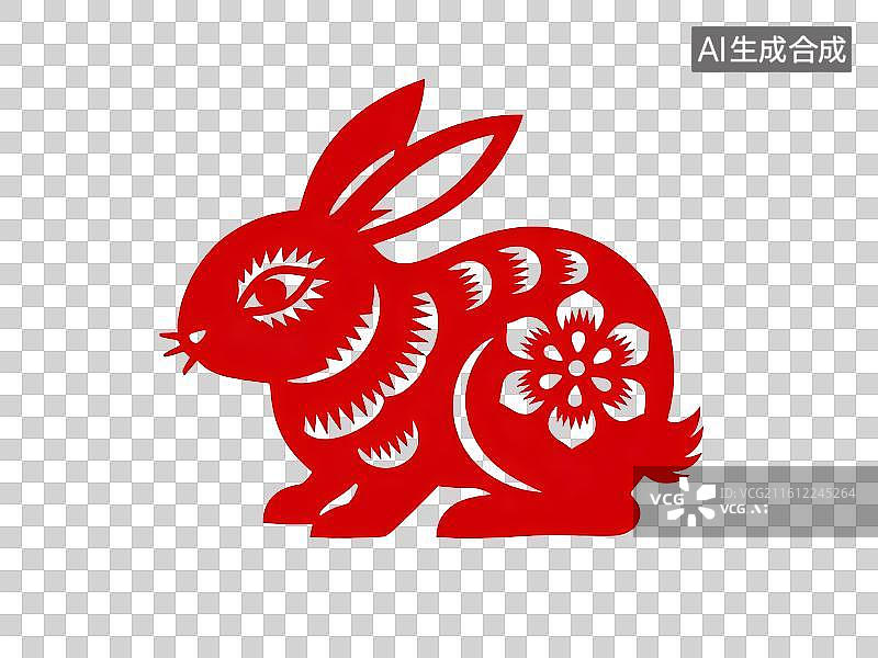 【AI数字艺术】剪纸生肖兔子图片素材