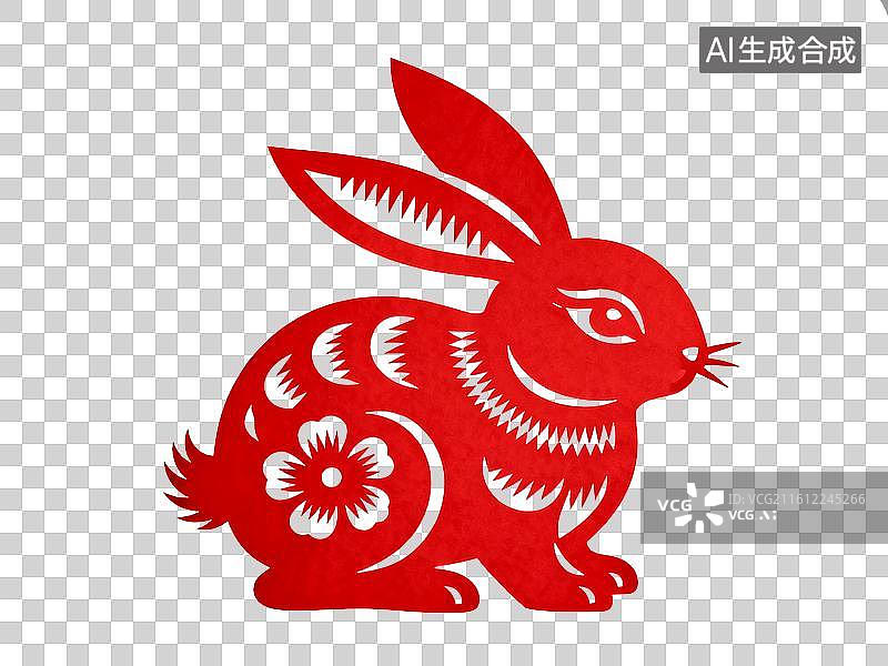 【AI数字艺术】剪纸生肖兔子图片素材