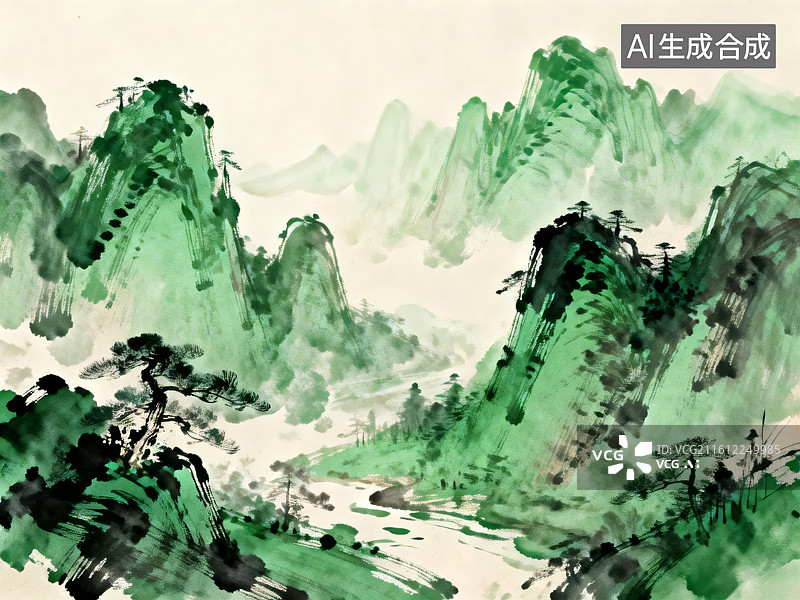 【AI数字艺术】中国传统水墨山水图片素材
