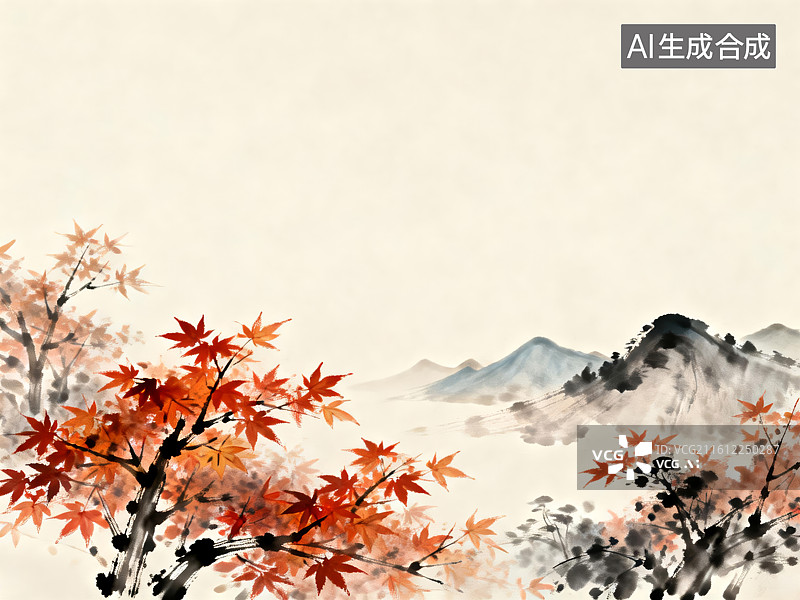 【AI数字艺术】秋日红枫山水墨画图片素材