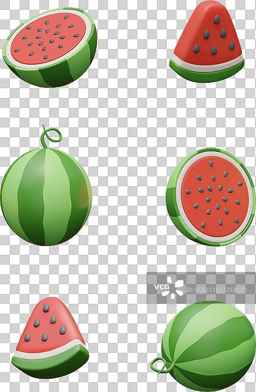 三只成熟香甜的3D西瓜，天然美味图片素材