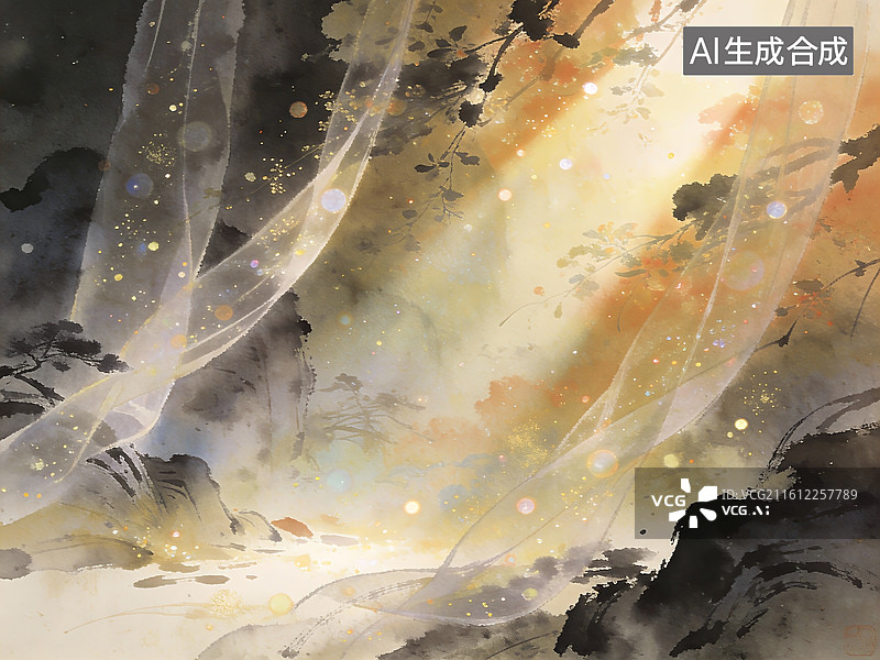 【AI数字艺术】水墨风格抽象光影画面图片素材