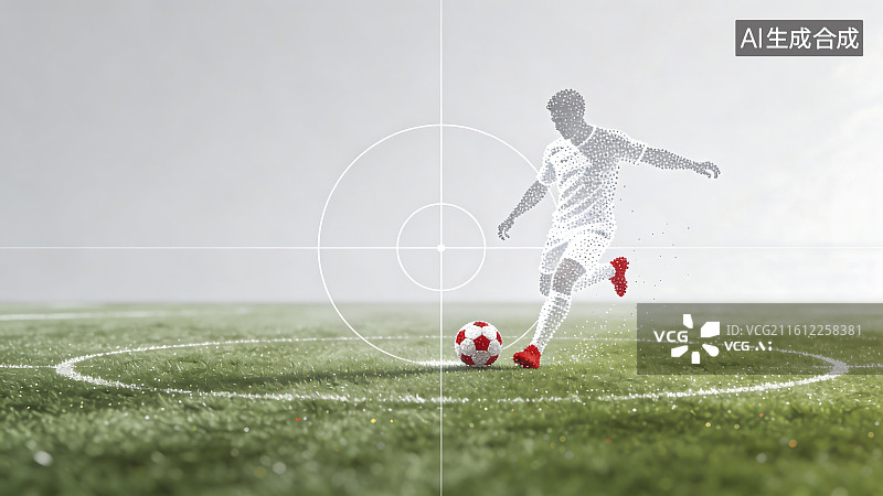 【AI数字艺术】足球运动员在绿色球场踢球图片素材