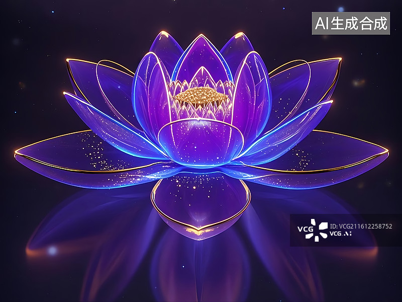 【AI数字艺术】紫色发光莲花在星空背景中绽放图片素材