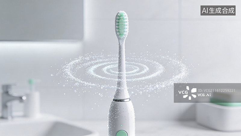 【AI数字艺术】电动牙刷声波清洁技术展示图片素材