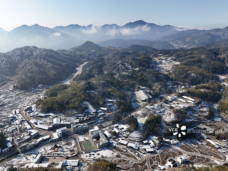 德化县桂阳乡雪景航拍图片素材