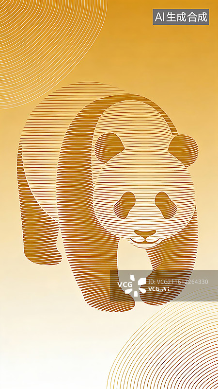 【AI数字艺术】鎏金线条熊猫暖调装饰主题素材图片素材