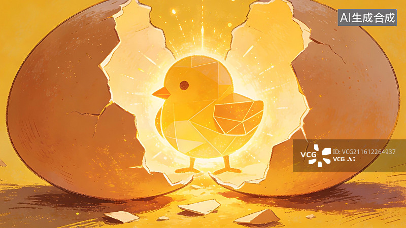 【AI数字艺术】小鸡破壳而出图片素材