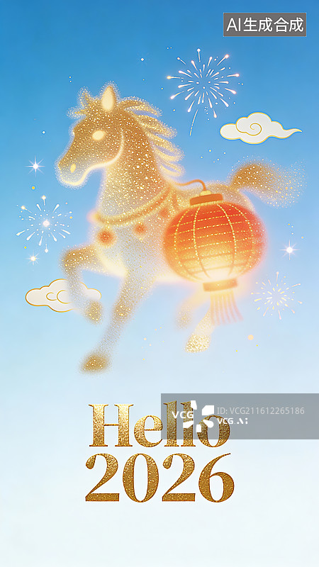 【AI数字艺术】2026 Hello 金飞马灯笼新春主题素材图片素材