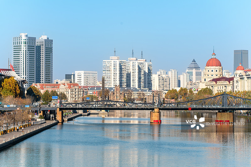 中国天津海河上的金汤桥建筑风光图片素材