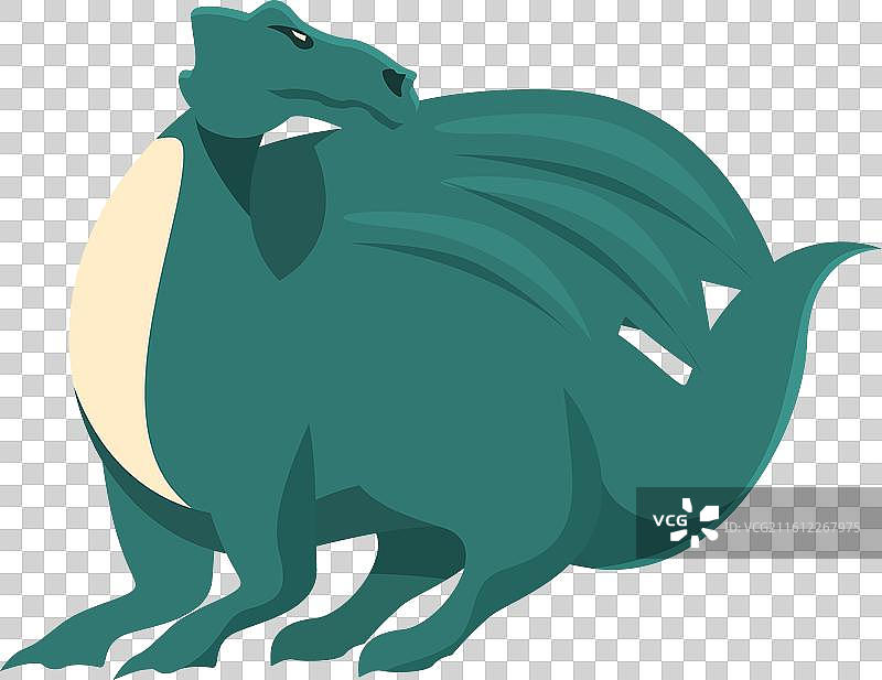 一只绿色的双足飞龙坐着，回头望去图片素材