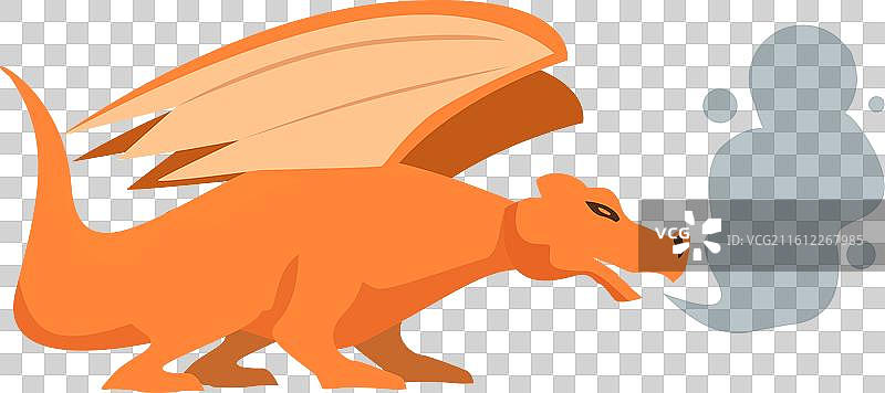 张着嘴喷着烟的橙色龙图片素材