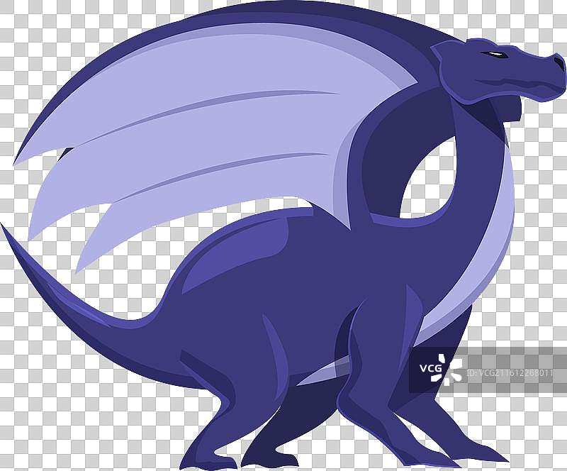 威严的紫色龙自豪地站立着，张开翅膀图片素材