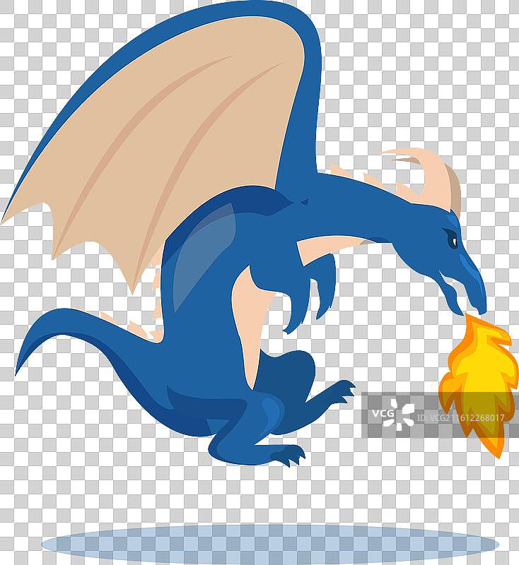 一条蓝龙在飞翔时喷火图片素材