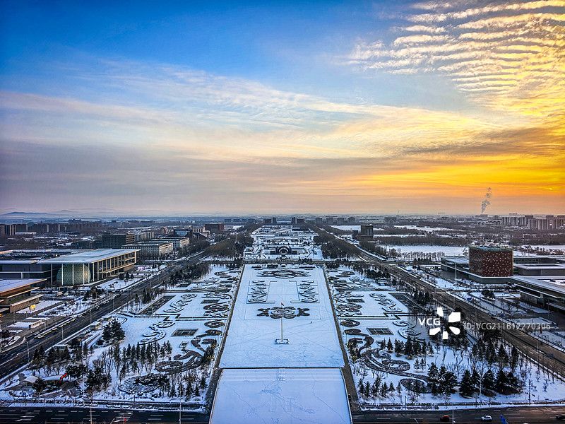 俯瞰冬季的沈阳浑南区中央公园图片素材