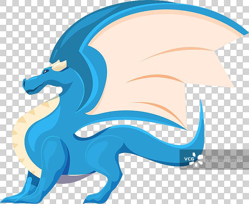 蓝色的飞龙张开翅膀站立着图片素材