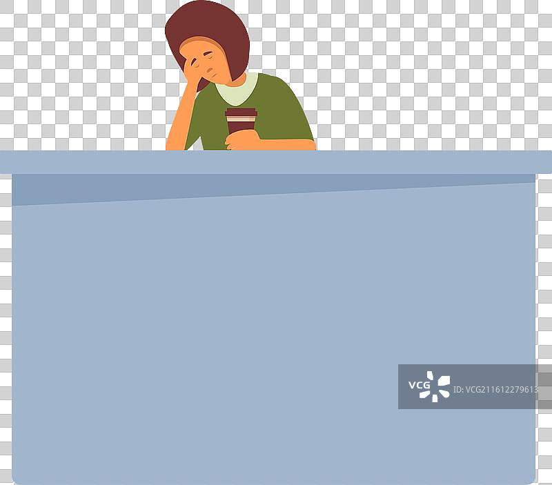 疲惫沮丧的办公室职员在办公桌前拿着咖啡图片素材