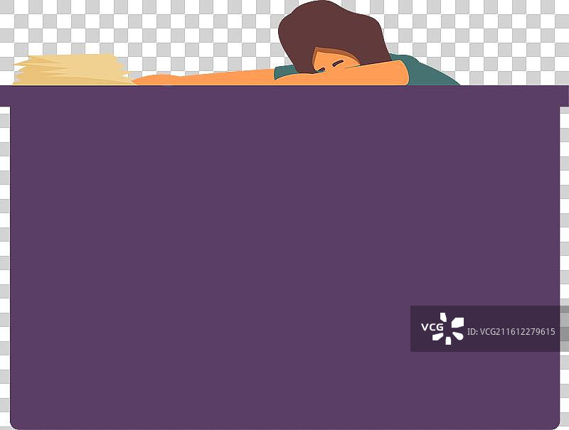 疲惫的办公室职员伏案而睡，身旁堆积着文件图片素材