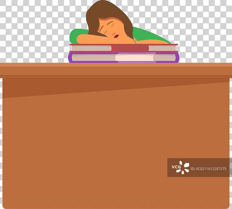 年轻女子趴在书本上在书桌上睡觉图片素材