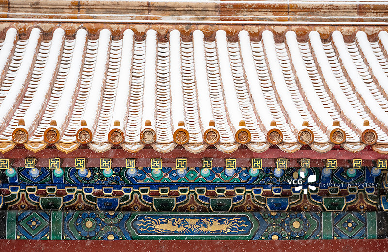 冬日雪中故宫覆盖着积雪的金黄色琉璃瓦屋顶屋顶图片素材