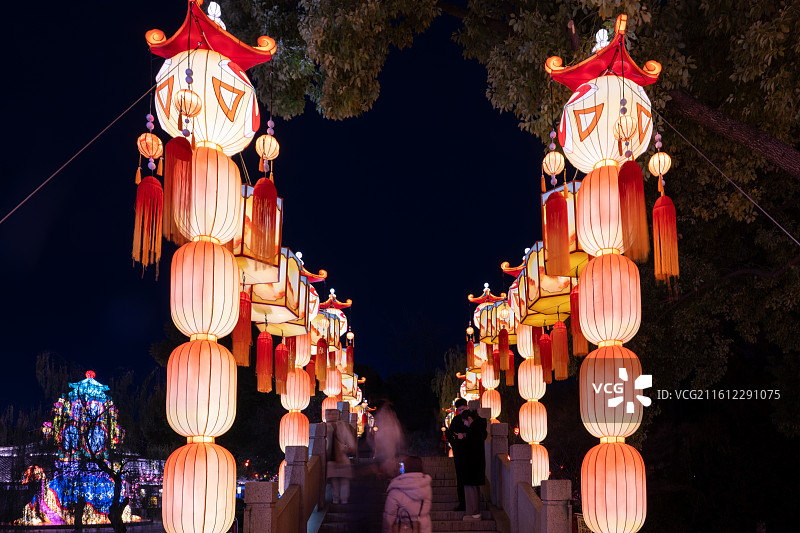 第40届南京秦淮灯会，2026马年生肖灯组亮相南京白鹭洲灯会图片素材