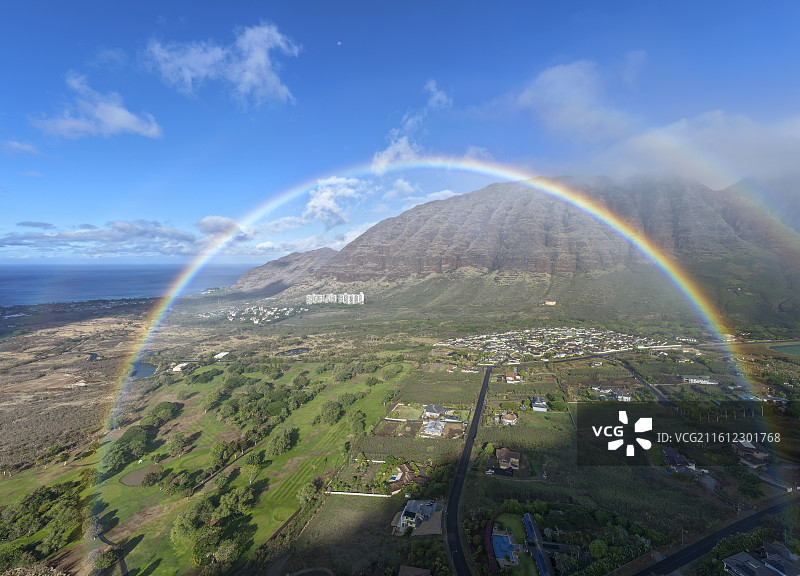 美国海岛航拍双彩虹图片素材