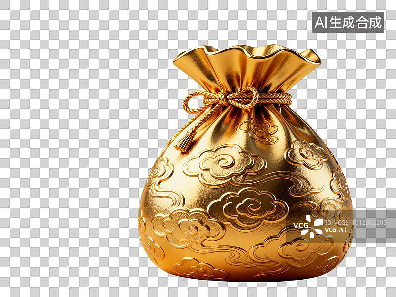 【AI数字艺术】金袋 福袋 三维立体的黄金制品元素图片素材