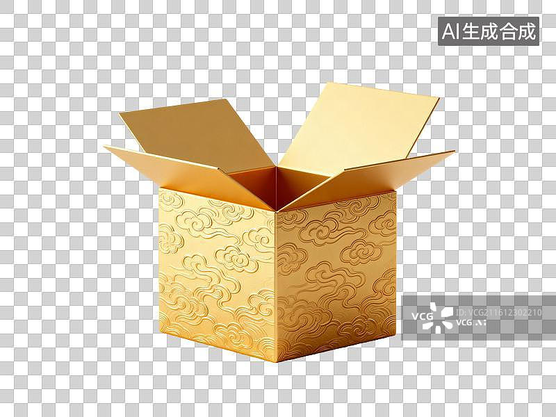 【AI数字艺术】打开的盒子 三维立体的黄金制品元素图片素材