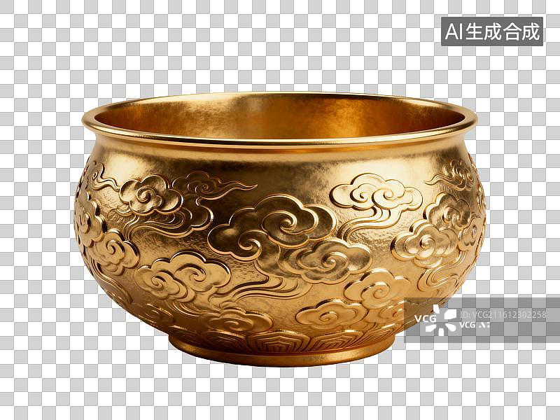 【AI数字艺术】金盆 金碗 三维立体的黄金制品元素图片素材