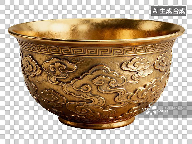 【AI数字艺术】金盆 金碗 三维立体的黄金制品元素图片素材