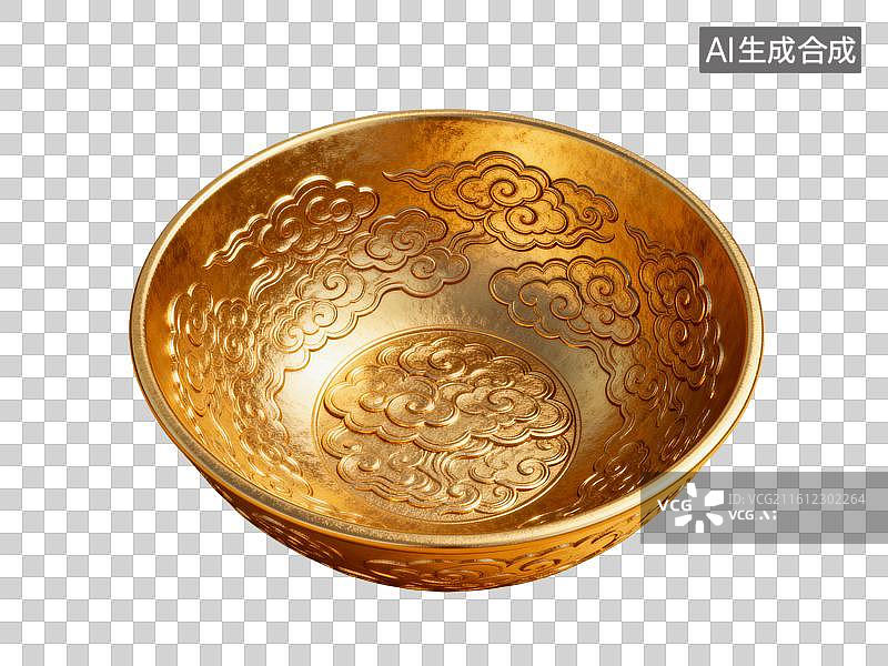 【AI数字艺术】金盆 金碗 三维立体的黄金制品元素图片素材