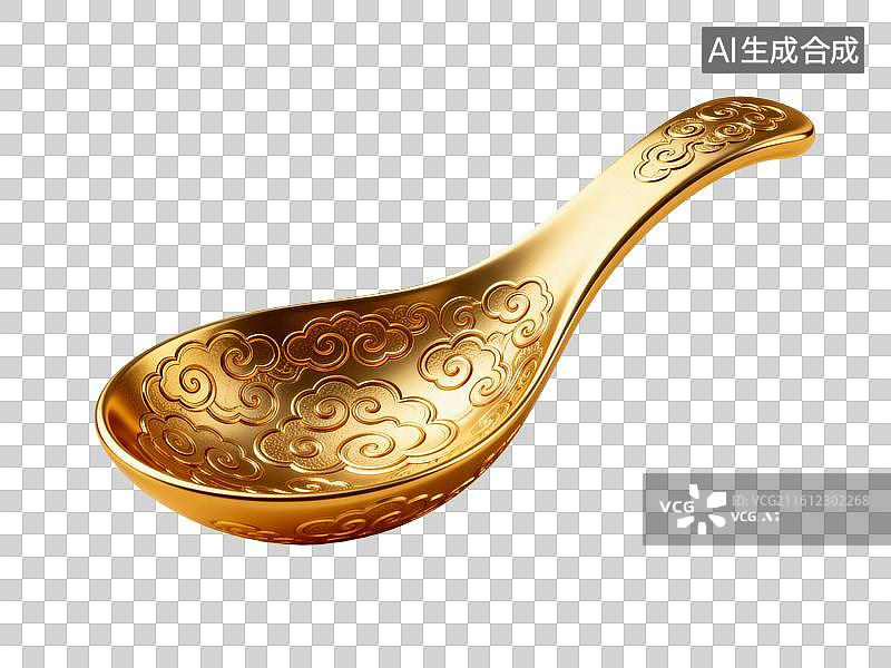 【AI数字艺术】金勺 三维立体的黄金制品元素图片素材