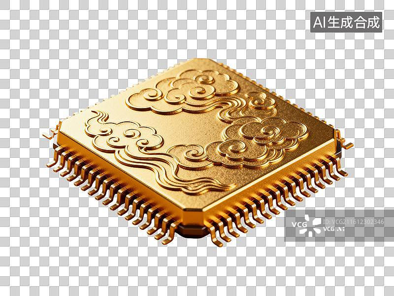 【AI数字艺术】芯片 三维立体的黄金制品元素图片素材