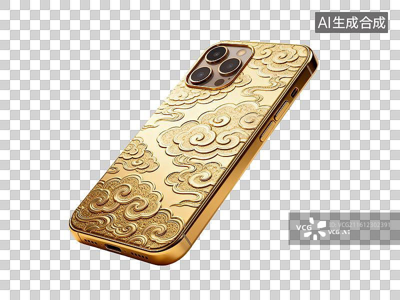 【AI数字艺术】智能手机 三维立体的黄金制品元素图片素材