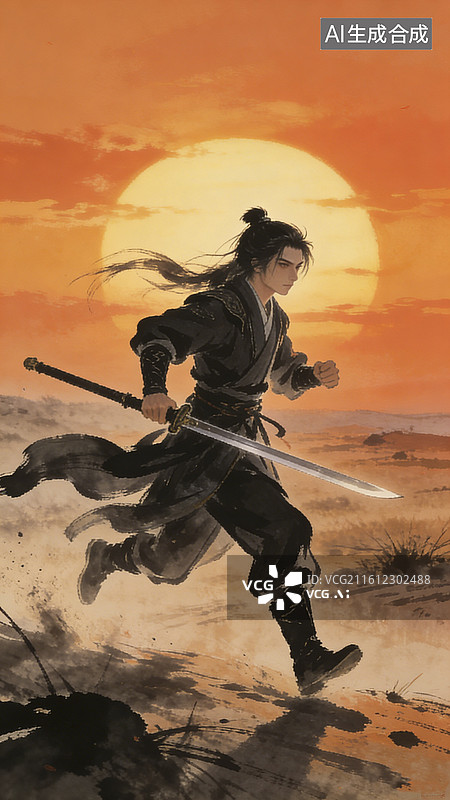 【AI数字艺术】水墨风格的江湖侠客图片素材