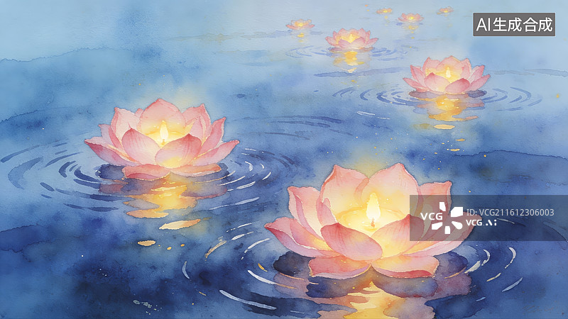 【AI数字艺术】水面上的莲花绽放图片素材