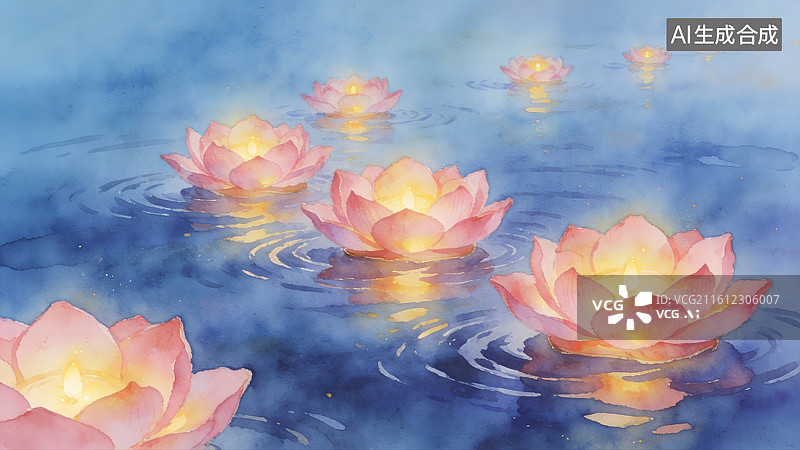 【AI数字艺术】水面上绽放的莲花图片素材