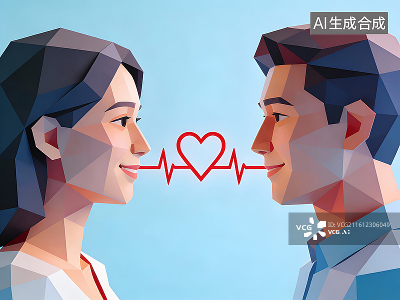 【AI数字艺术】低多边形风格情侣心电图连接图片素材