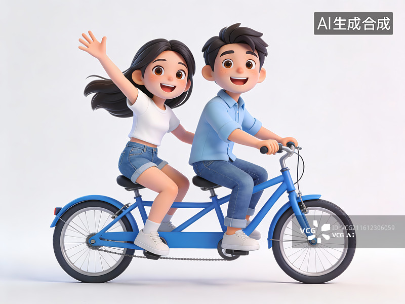 【AI数字艺术】情侣骑双人自行车图片素材