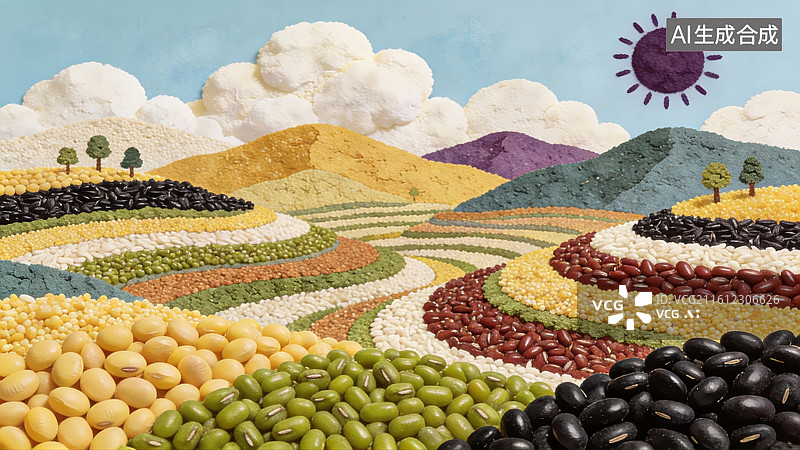 【AI数字艺术】豆类构成的田园风景图片素材