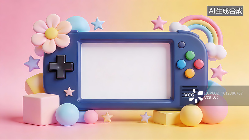 【AI数字艺术】彩色游戏机与梦幻装饰图片素材