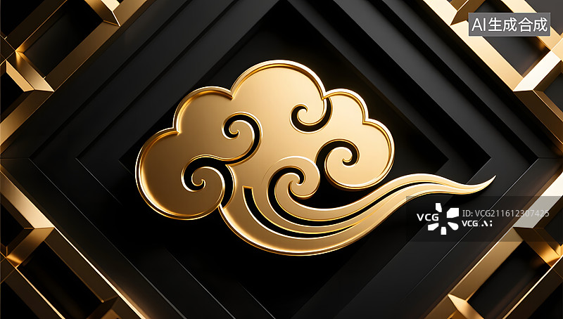 【AI数字艺术】黑金祥云剪纸营造奢华气质图片素材
