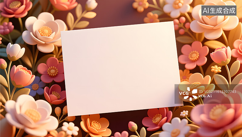 【AI数字艺术】暖色花卉营造幸福贺卡画面图片素材